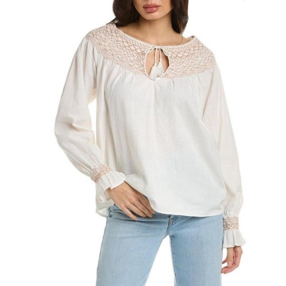 FAHERTY Laura Smocked Peasant Top